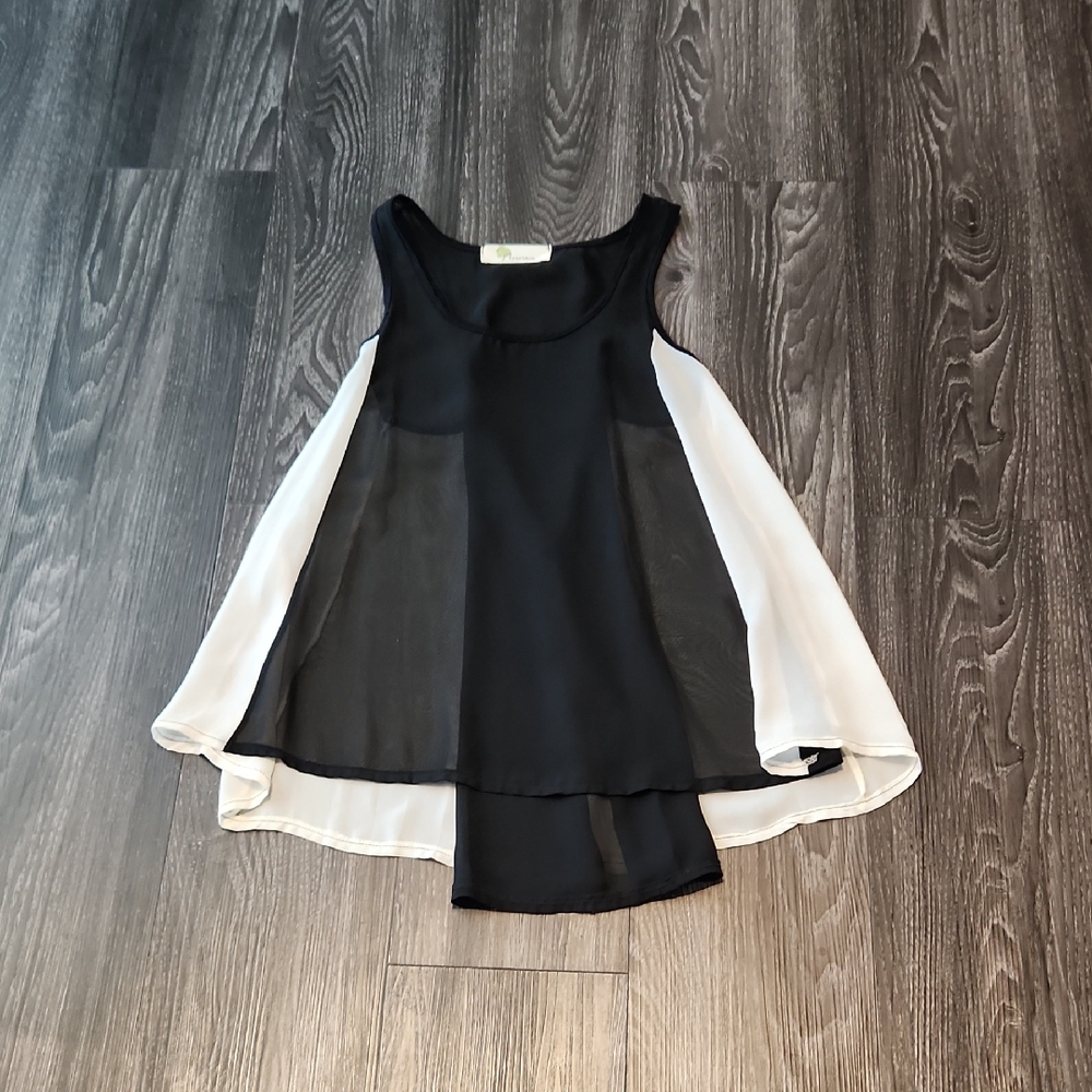 Black and White Sheer Hi-Low Tunic Top